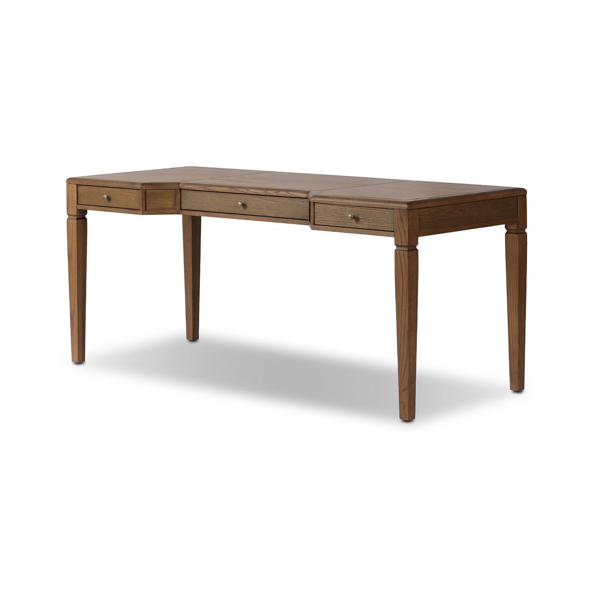 Four Hands Claude Desk in Tan Oak Veneer on a white background at Addison West