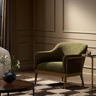 Four Hands Colston Chair in Sutton Olive in a living room at Addison West