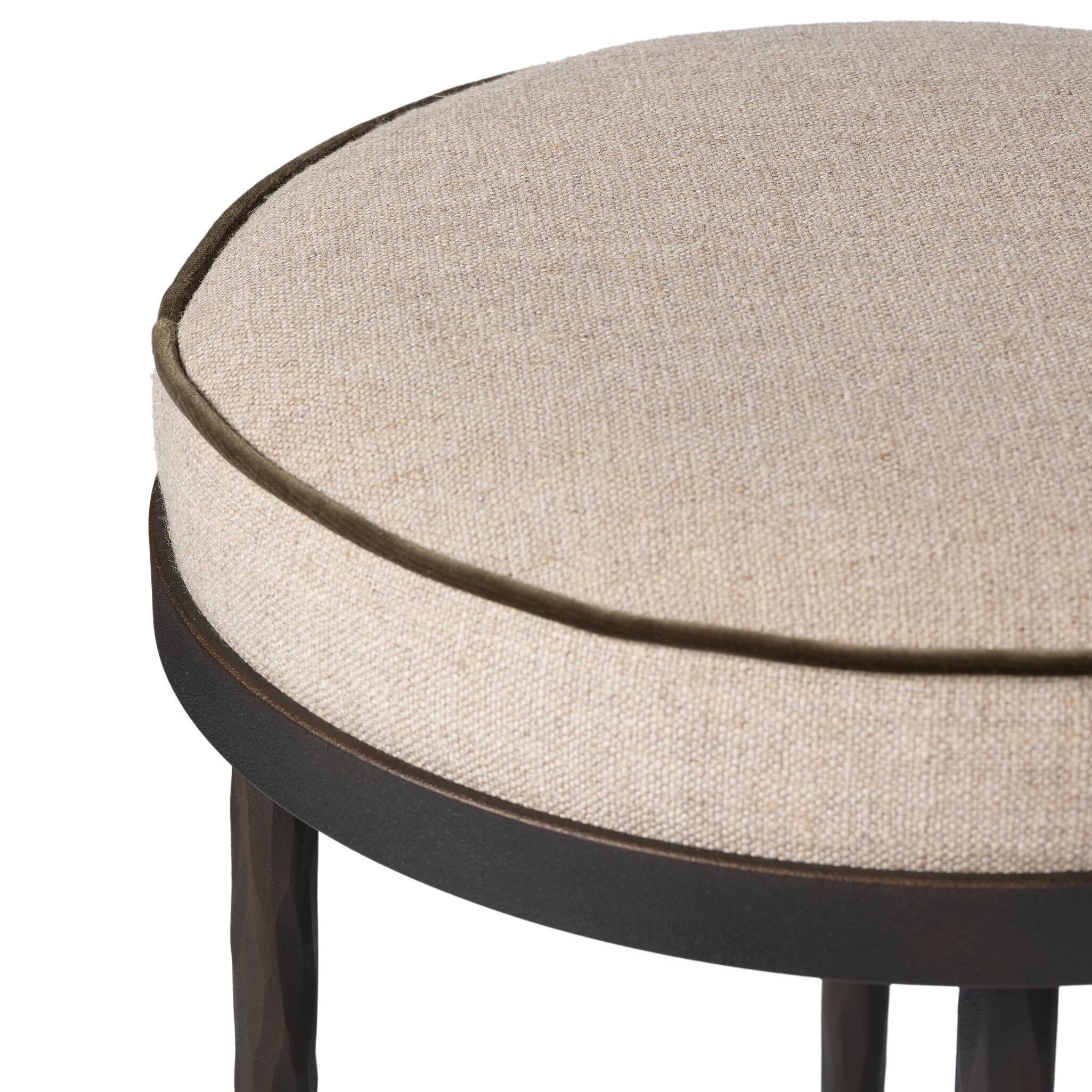 Close up of Four Hands Corinne Counter Stool in Alcala Taupe on white background at Addison West.