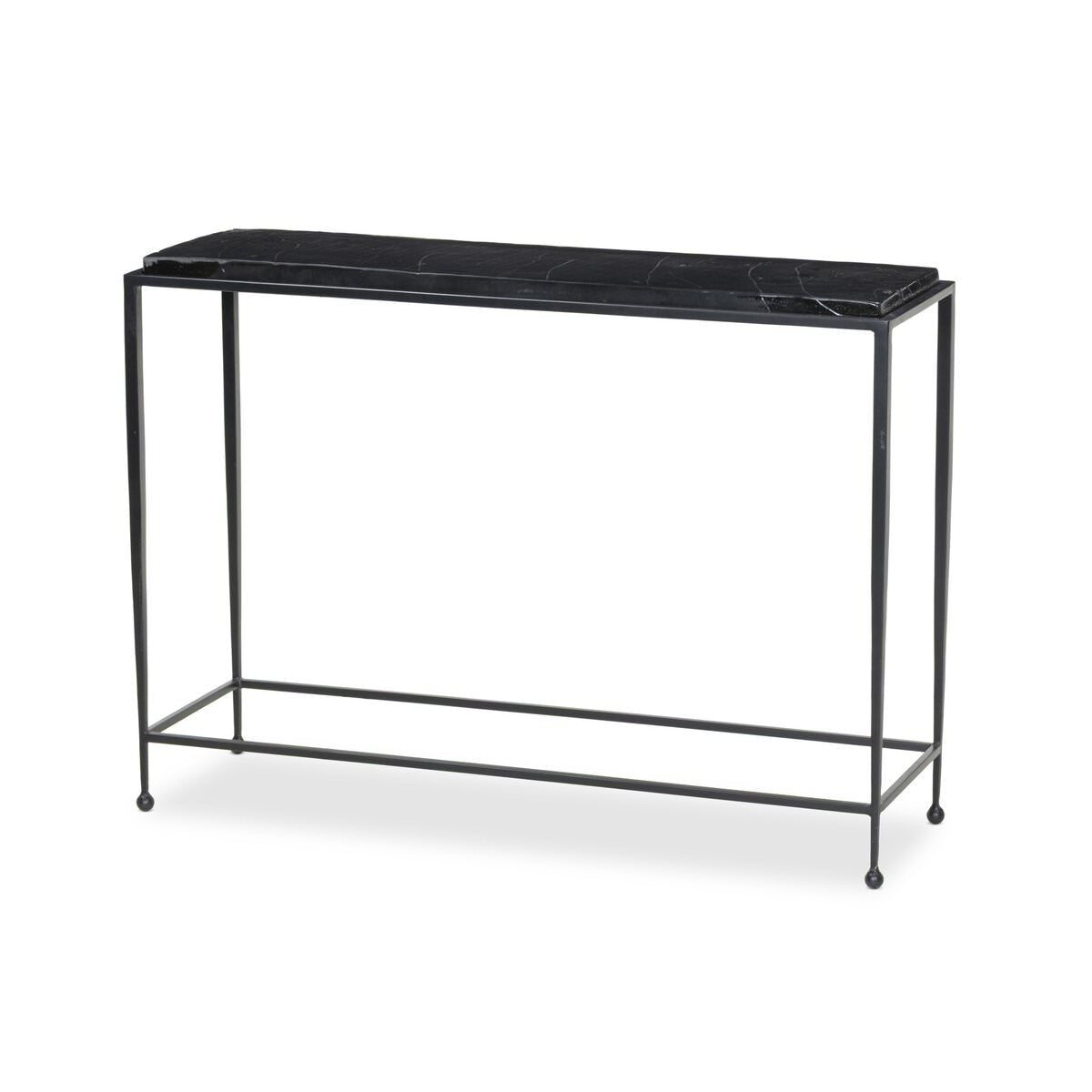 Four Hands Dalston Cast Glass Console Table in Smoked Black Cast Glass on a white background at Addison West