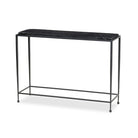 Four Hands Dalston Cast Glass Console Table in Smoked Black Cast Glass on a white background at Addison West