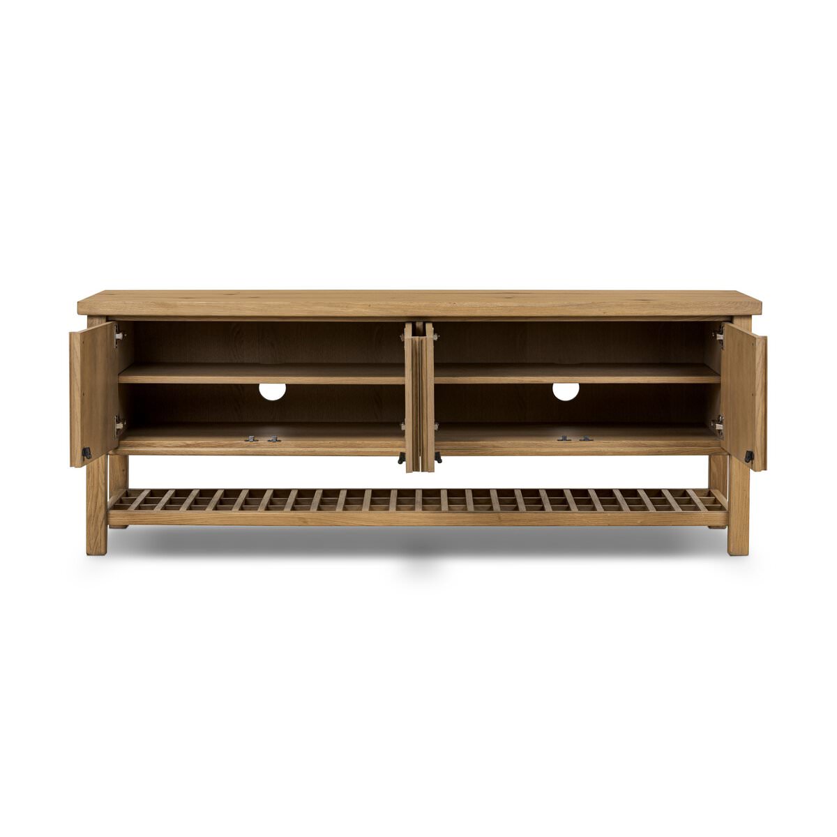 Four Hands Dalton Media Console in Aged Natural Oak Veneer on a white background at Addison West