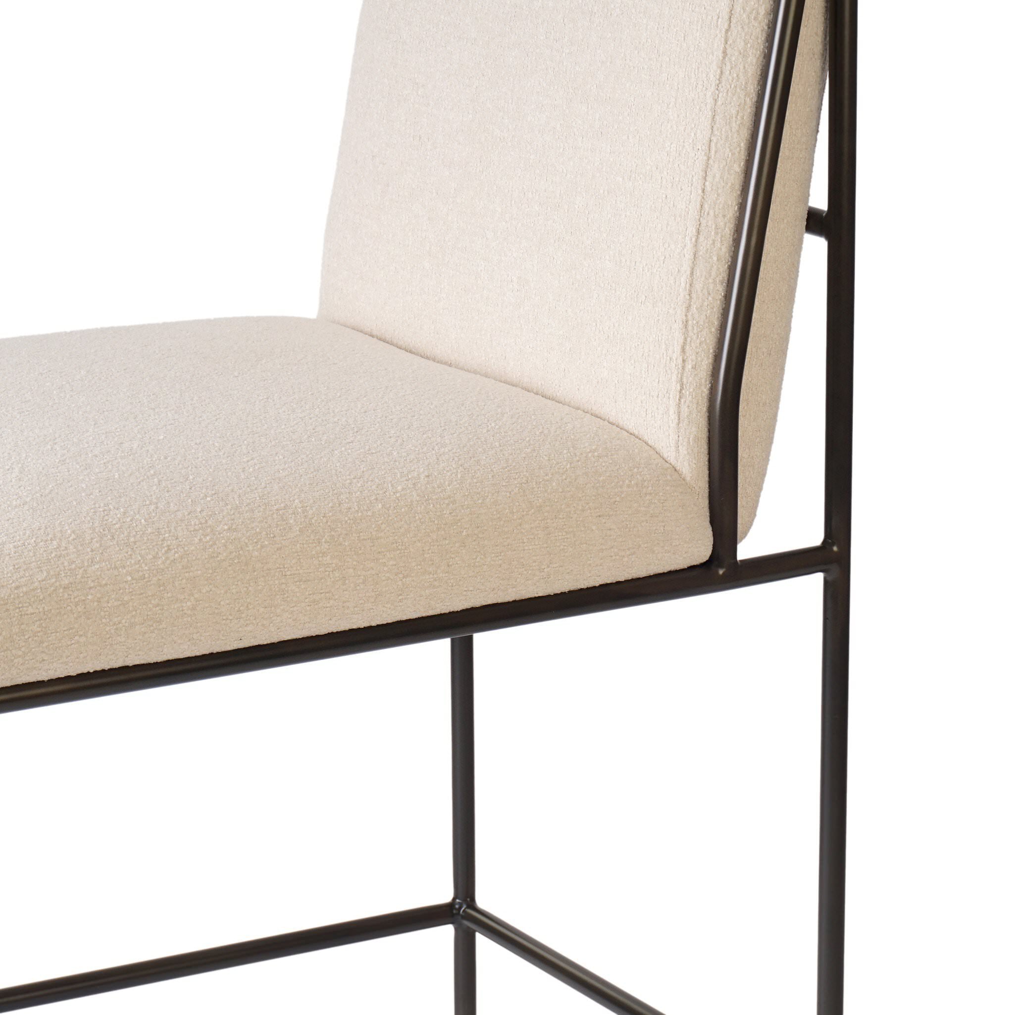 Close up of Four Hands Decker Counter Stool in Crypton Wayfarer Snow on white background at Addison West.