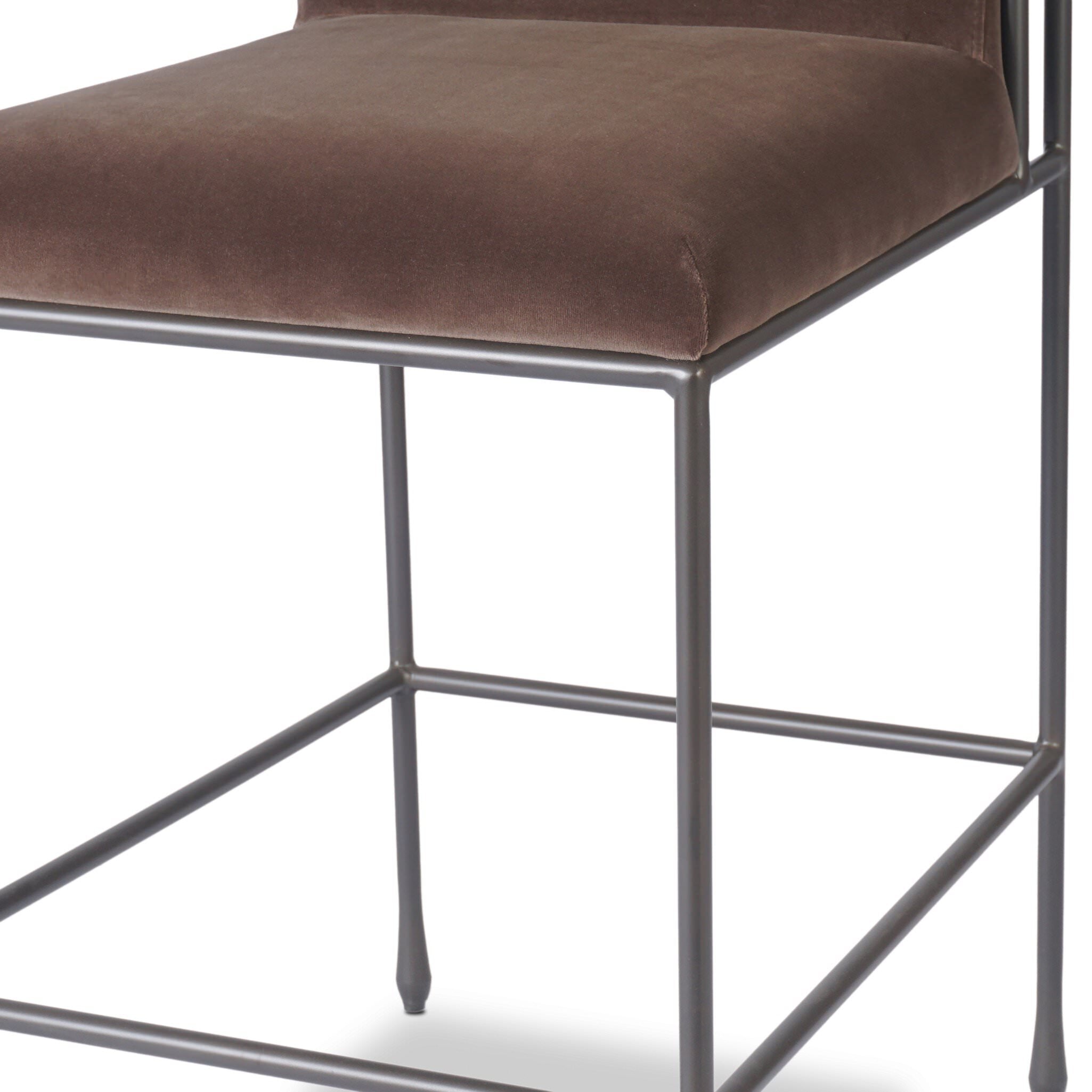 Close up of Four Hands Decker Counter Stool in Surrey Mink on white background at Addison West.