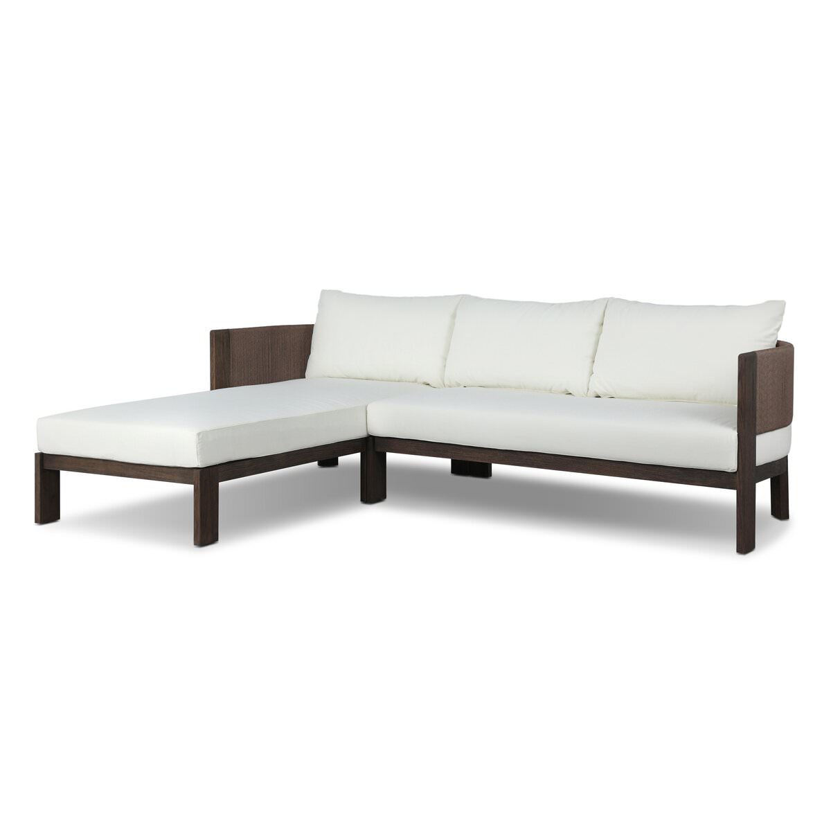 Four Hands Delancy Outdoor 2-Piece Sectional with Left Chaise in Arashi Salt on a white background at Addison West