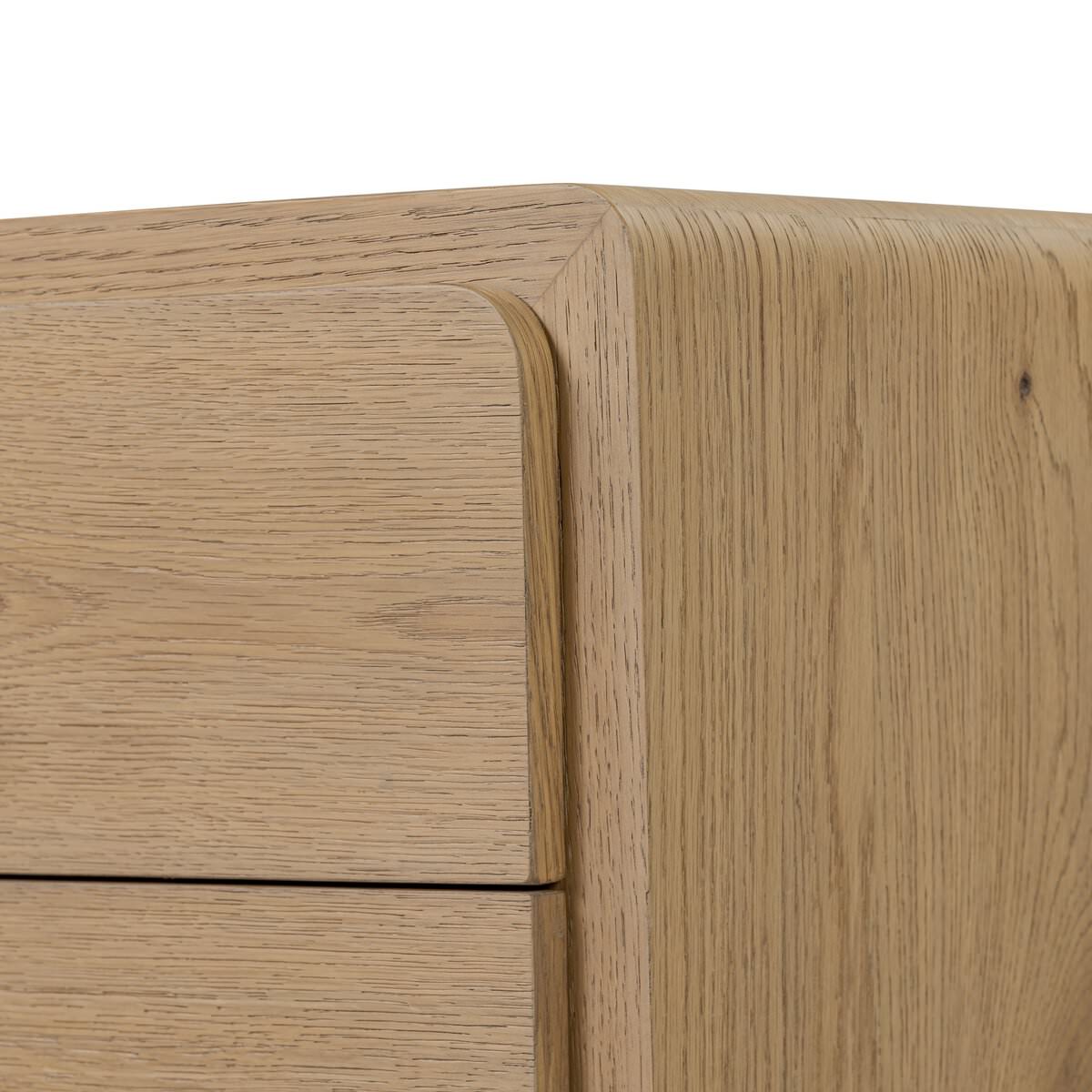 Close up of Four Hands Eden Nightstand in Aged Smoked Oak Veneer on a white background at Addison West
