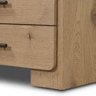 Close up of Four Hands Eden Nightstand in Aged Smoked Oak Veneer on a white background at Addison West