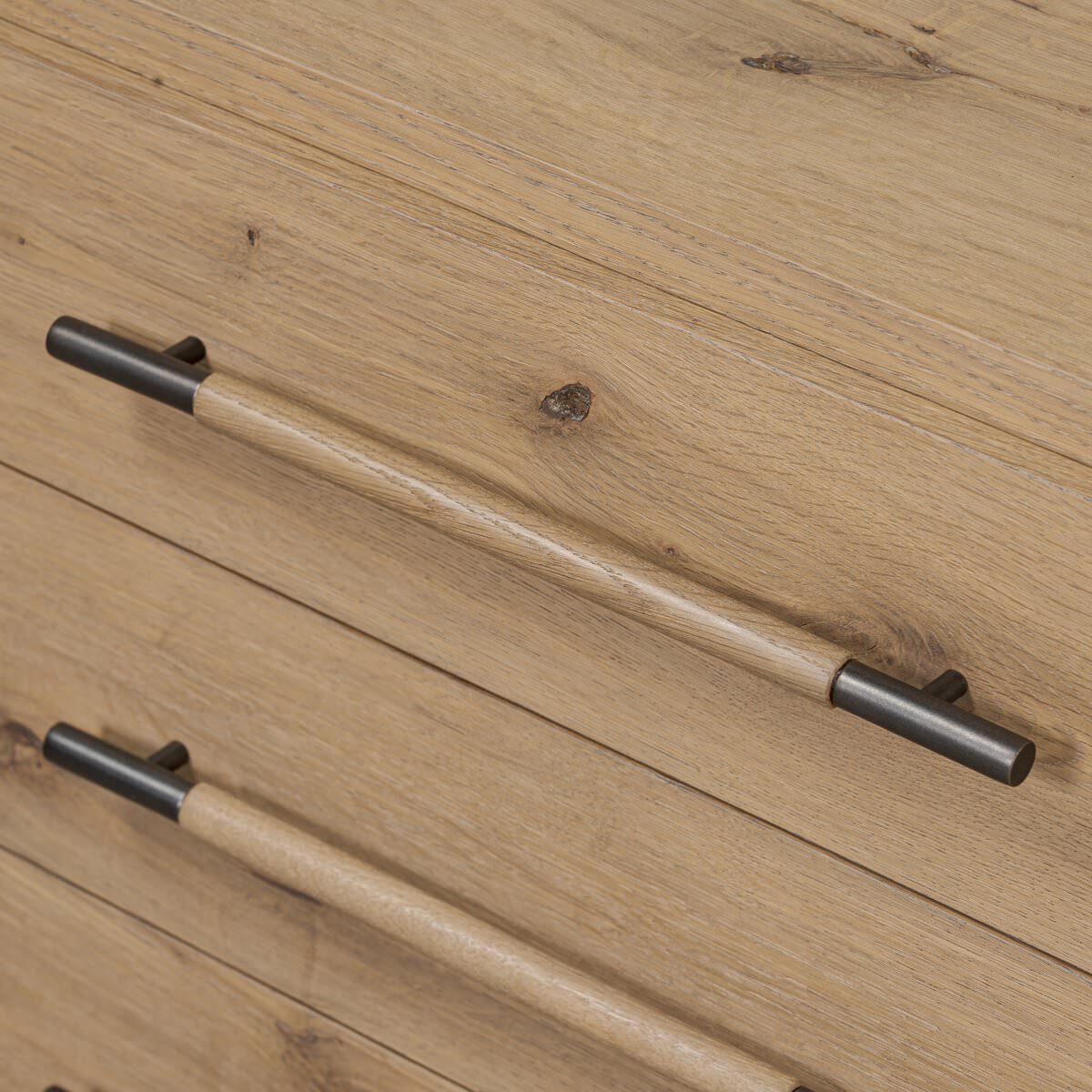 Close up of Four Hands Eden Nightstand in Aged Smoked Oak Veneer at Addison West