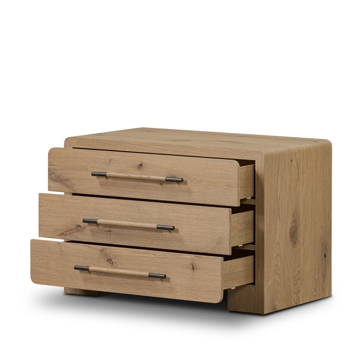 Four Hands Eden Nightstand in Aged Smoked Oak Veneer on a white background at Addison West