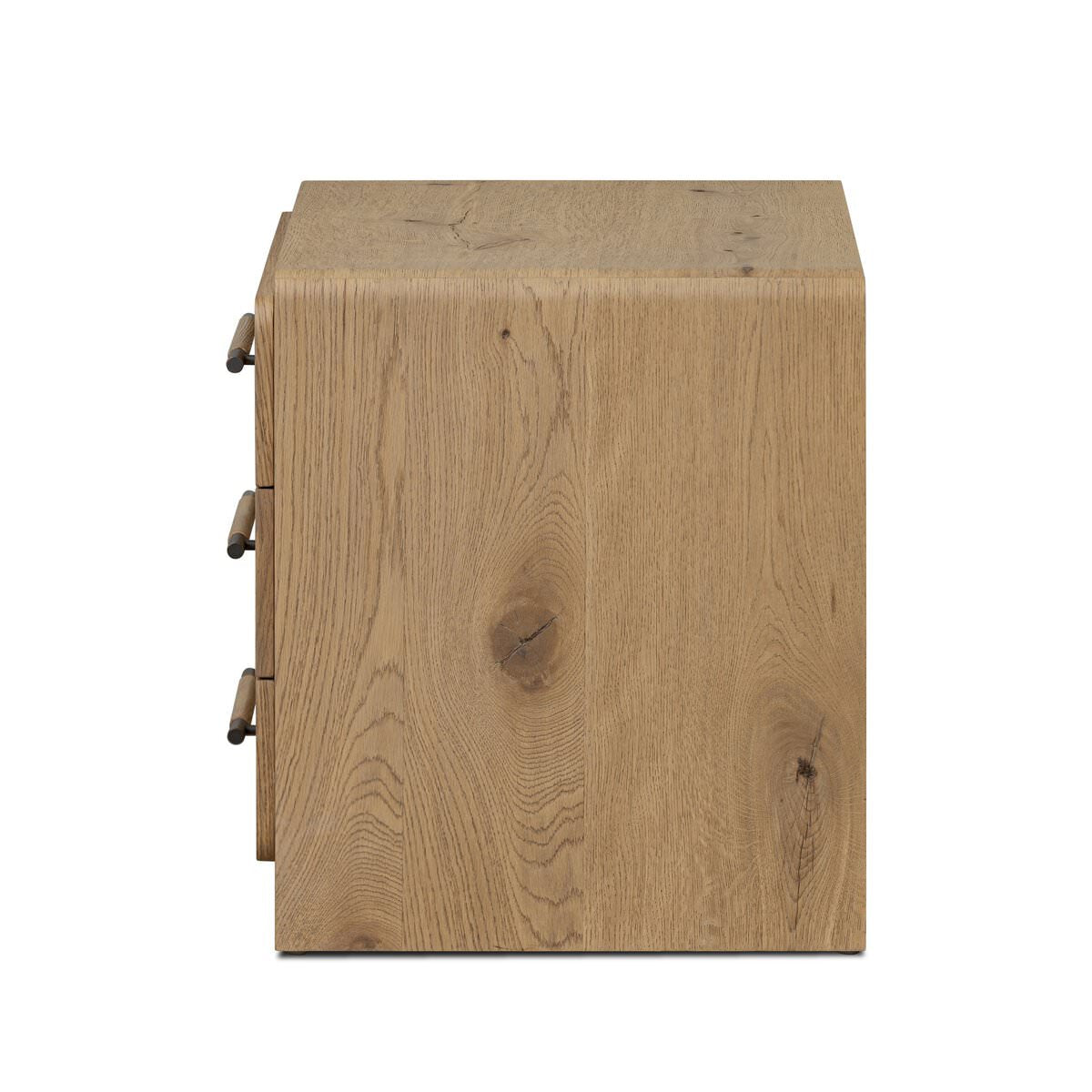 Side of Four Hands Eden Nightstand in Aged Smoked Oak Veneer on a white background at Addison West