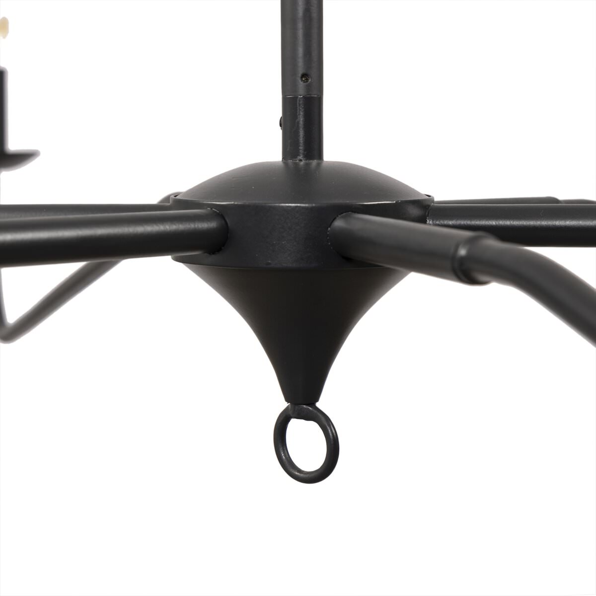 Close up of Four Hands Edlyn Chandelier in Antiqued Iron on a white background