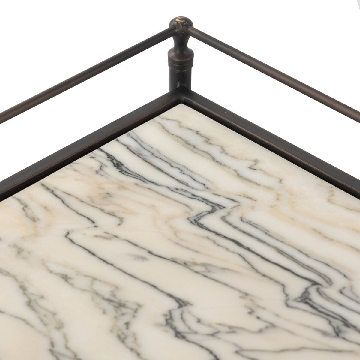 Close up of Four Hands Eisen Nightstand in Wavy White Marble on a white background at Addison West