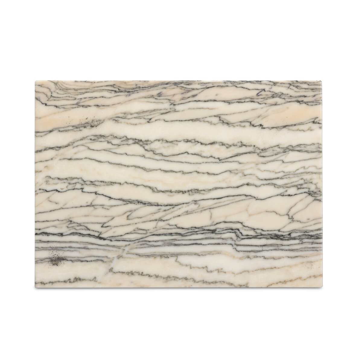 Top of Four Hands Eisen Nightstand in Wavy White Marble on a white background at Addison West