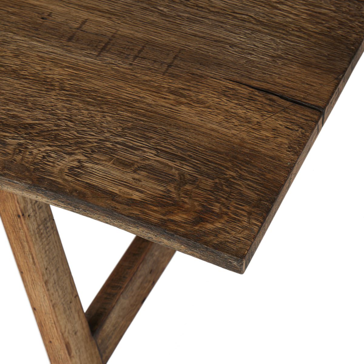Close up of Four Hands Elio Coffee Table Small in Burnt Bleached Oak on a white background at Addison West