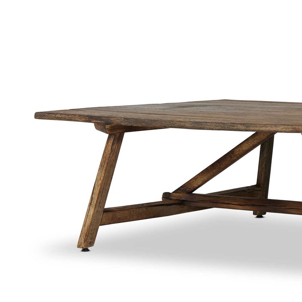 Close up of Four Hands Elio Coffee Table Small in Burnt Bleached Oak on a white background at Addison West