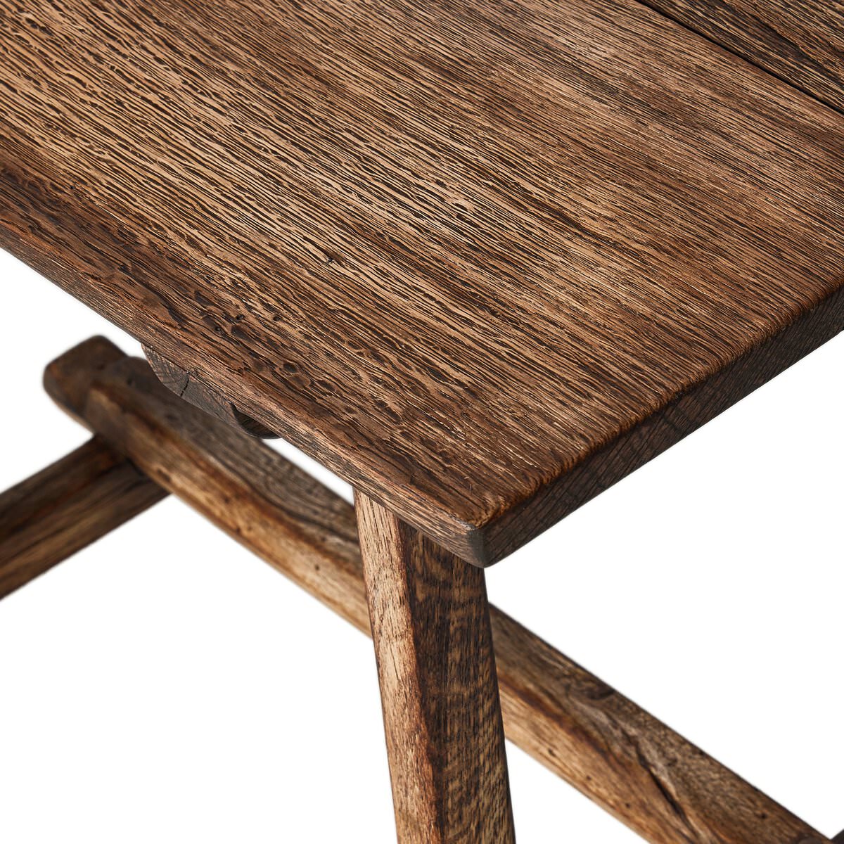 Close up of Four Hands Elio End Table in Burnt Bleached Oak on a white background at Addison West
