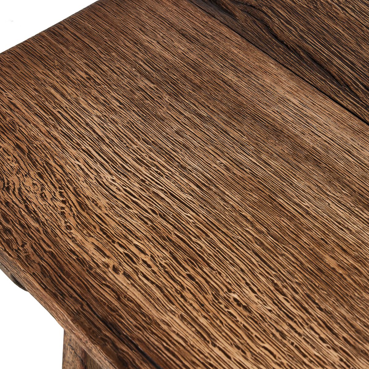 Close up of Four Hands Elio End Table in Burnt Bleached Oak on a white background at Addison West