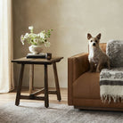Four Hands Elio End Table in Burnt Bleached Oak in a living room at Addison West