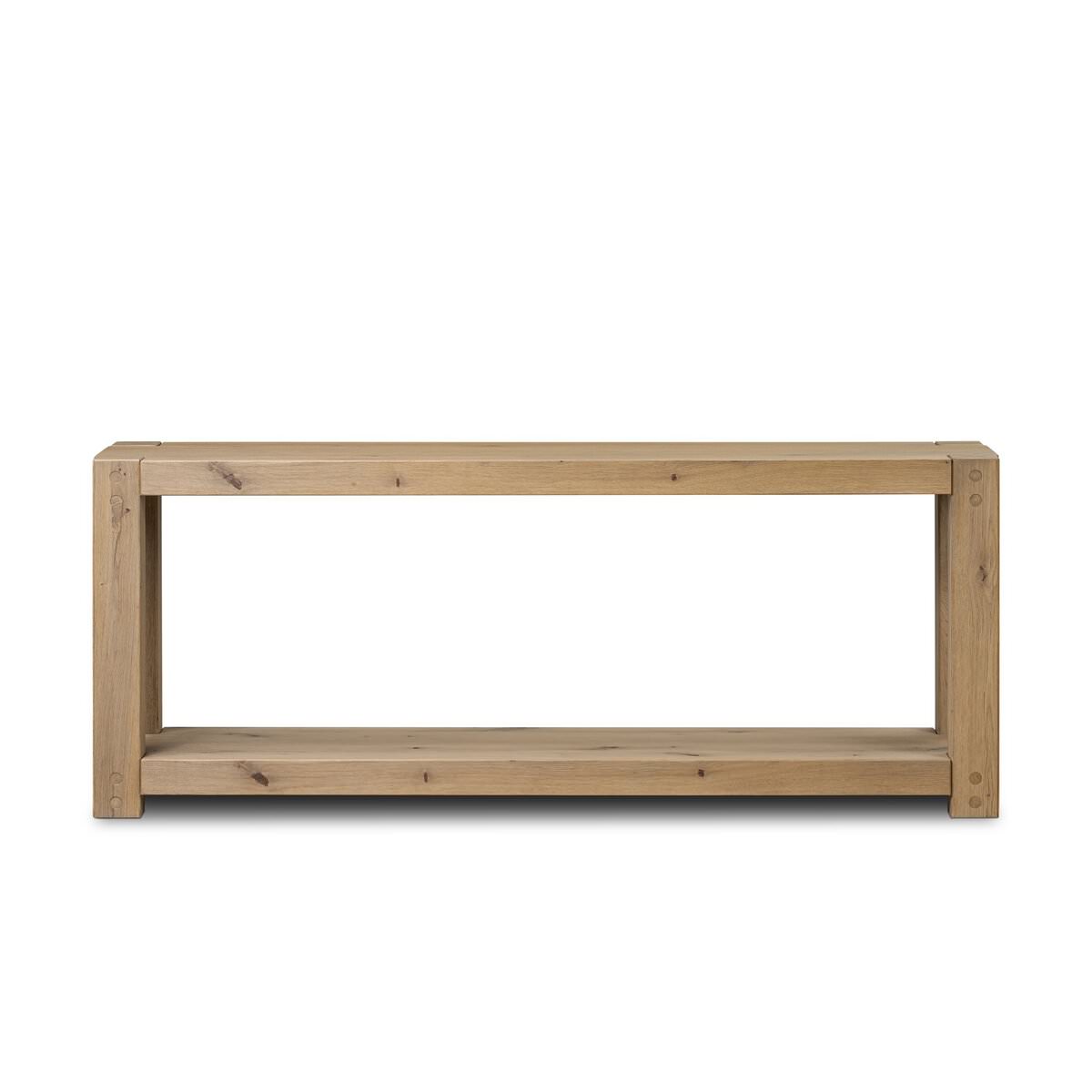 Four Hands Emmer Console Table in Aged Smoked Oak on a white background at Addison West