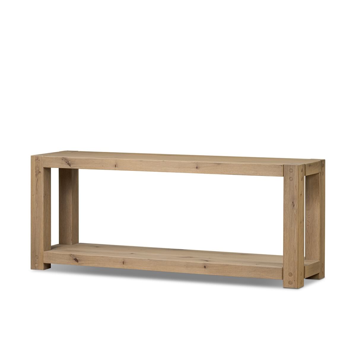Four Hands Emmer Console Table in Aged Smoked Oak on a white background at Addison West