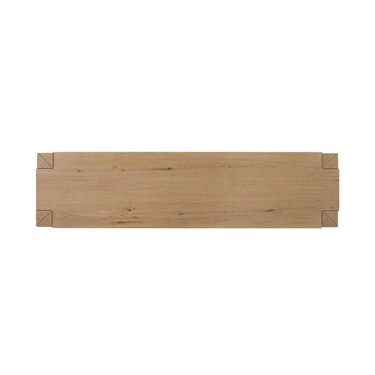 Top of Four Hands Emmer Console Table in Aged Smoked Oak on a white background at Addison West