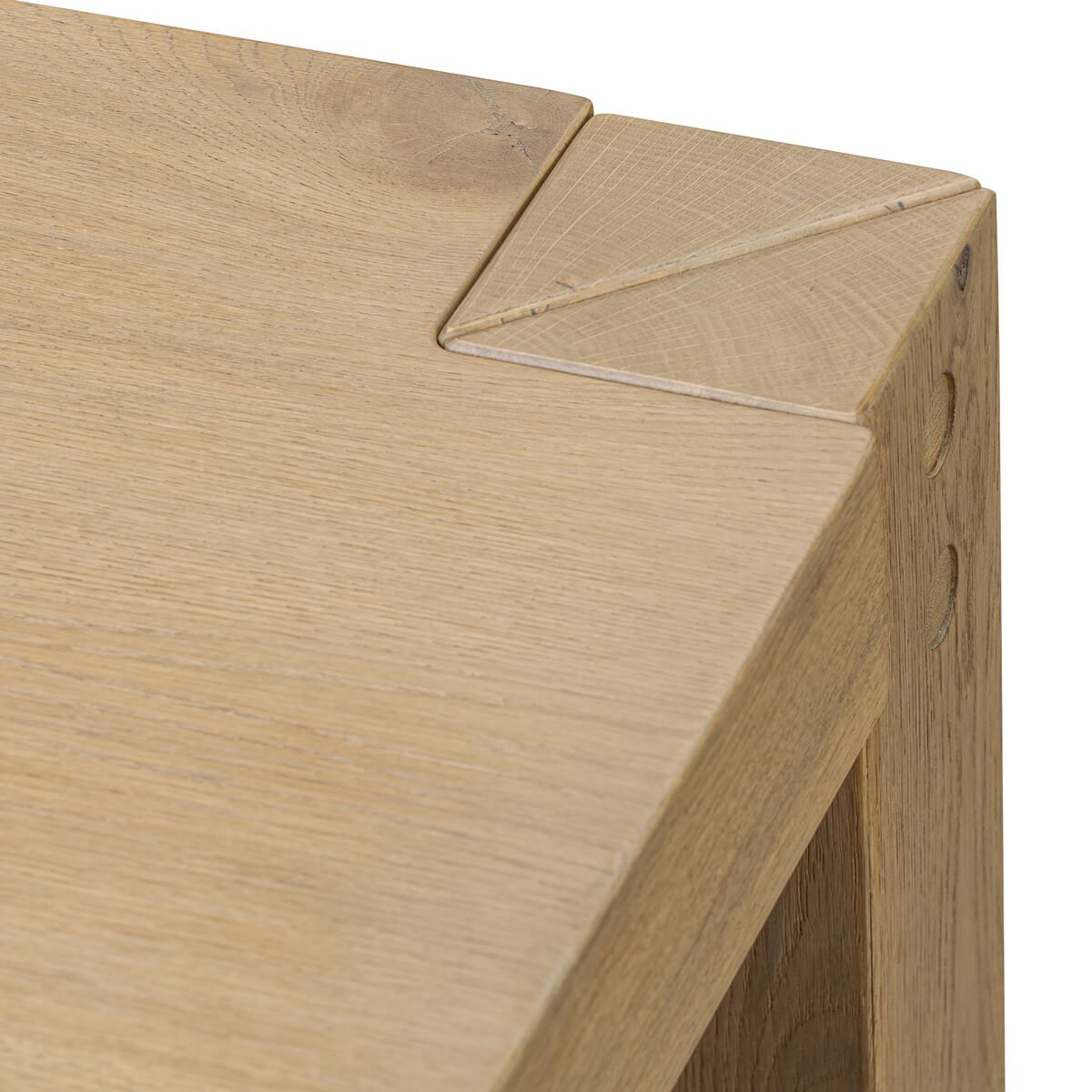 Close up of Four Hands Emmer End Table in Aged Smoked Oak on a white background at Addison West