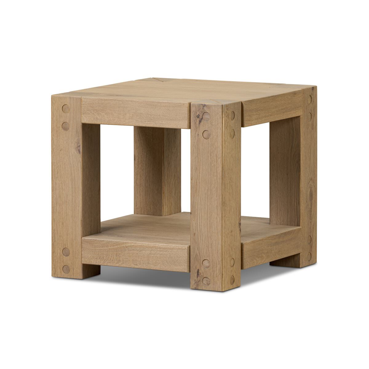 Four Hands Emmer End Table in Aged Smoked Oak on a white background at Addison West