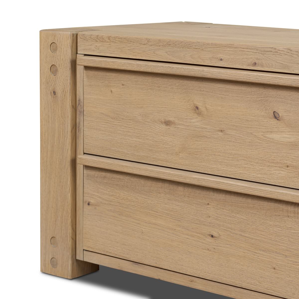 Close up of Four Hands Emmer Nightstand in Aged Smoked Oak on a white background at Addison West