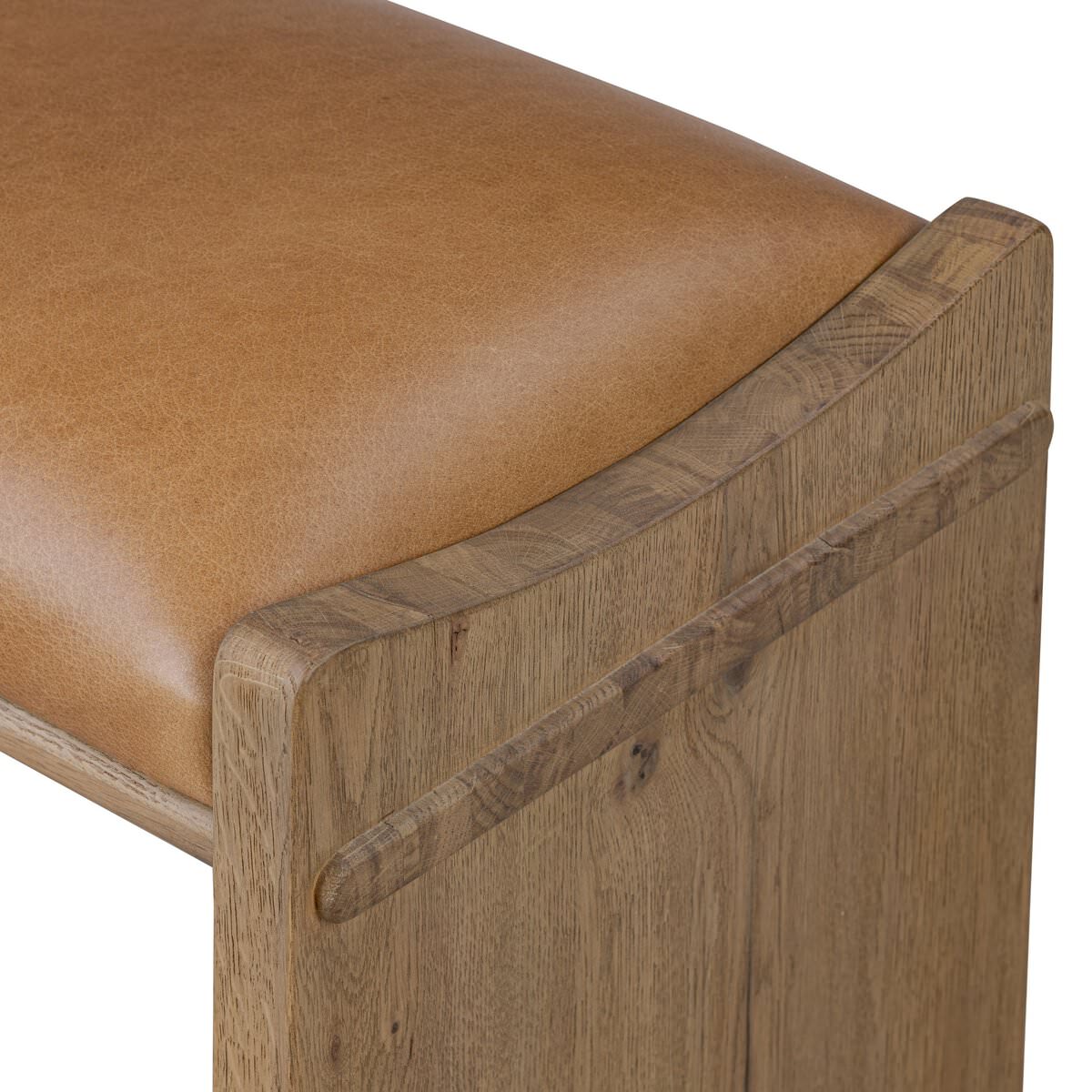 Close up of Four Hands Eros Accent Bench in Conroe Drift on a white background at Addison West