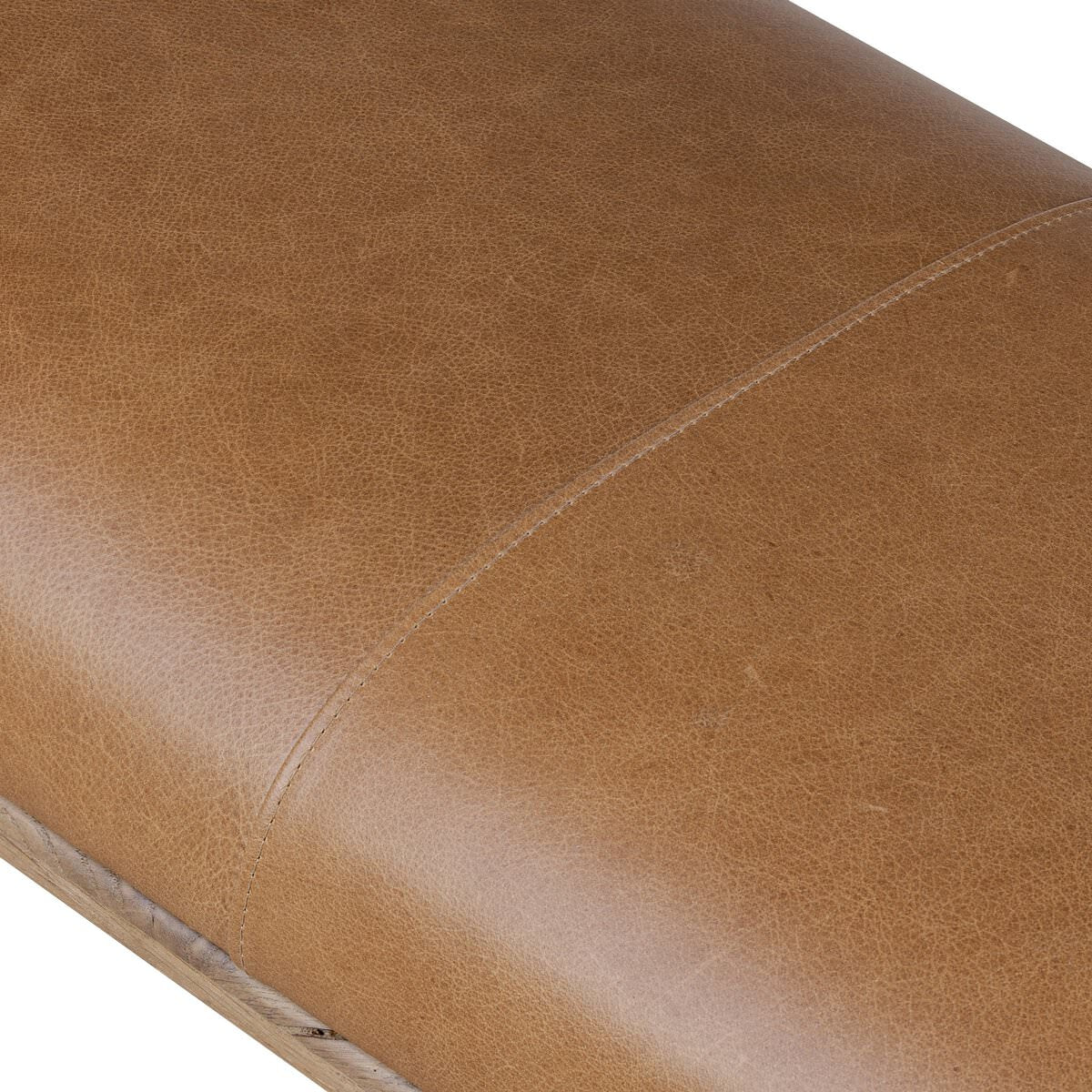 Close up of Four Hands Eros Accent Bench in Conroe Drift on a white background at Addison West