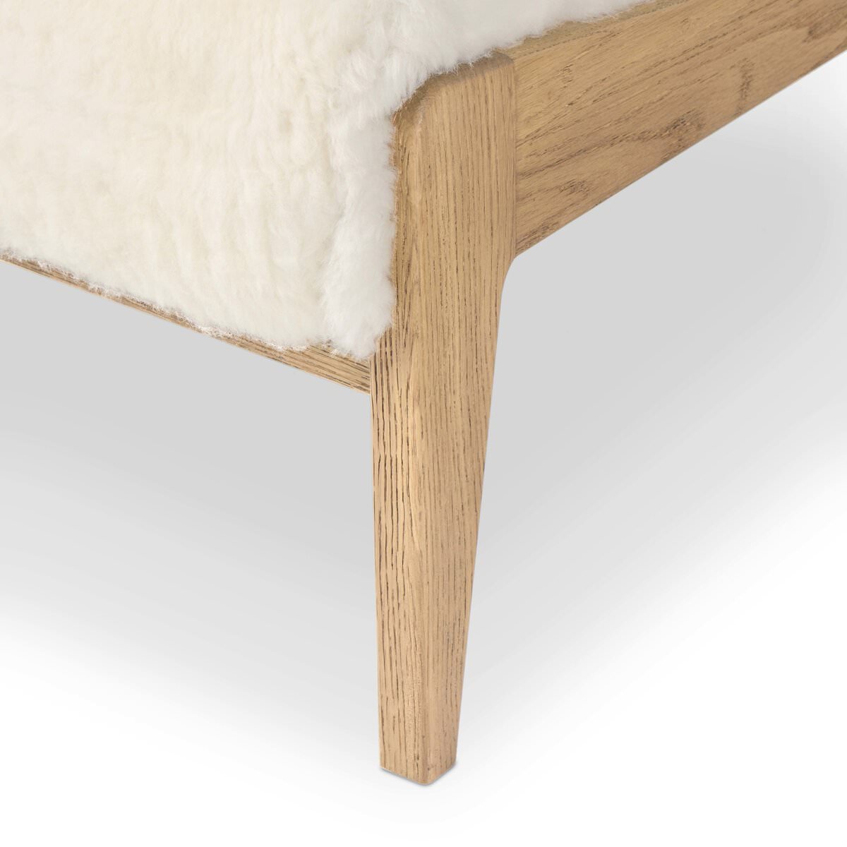Close up of Four Hands Fabian Chair in Cream Shearling on a white background at Addison West