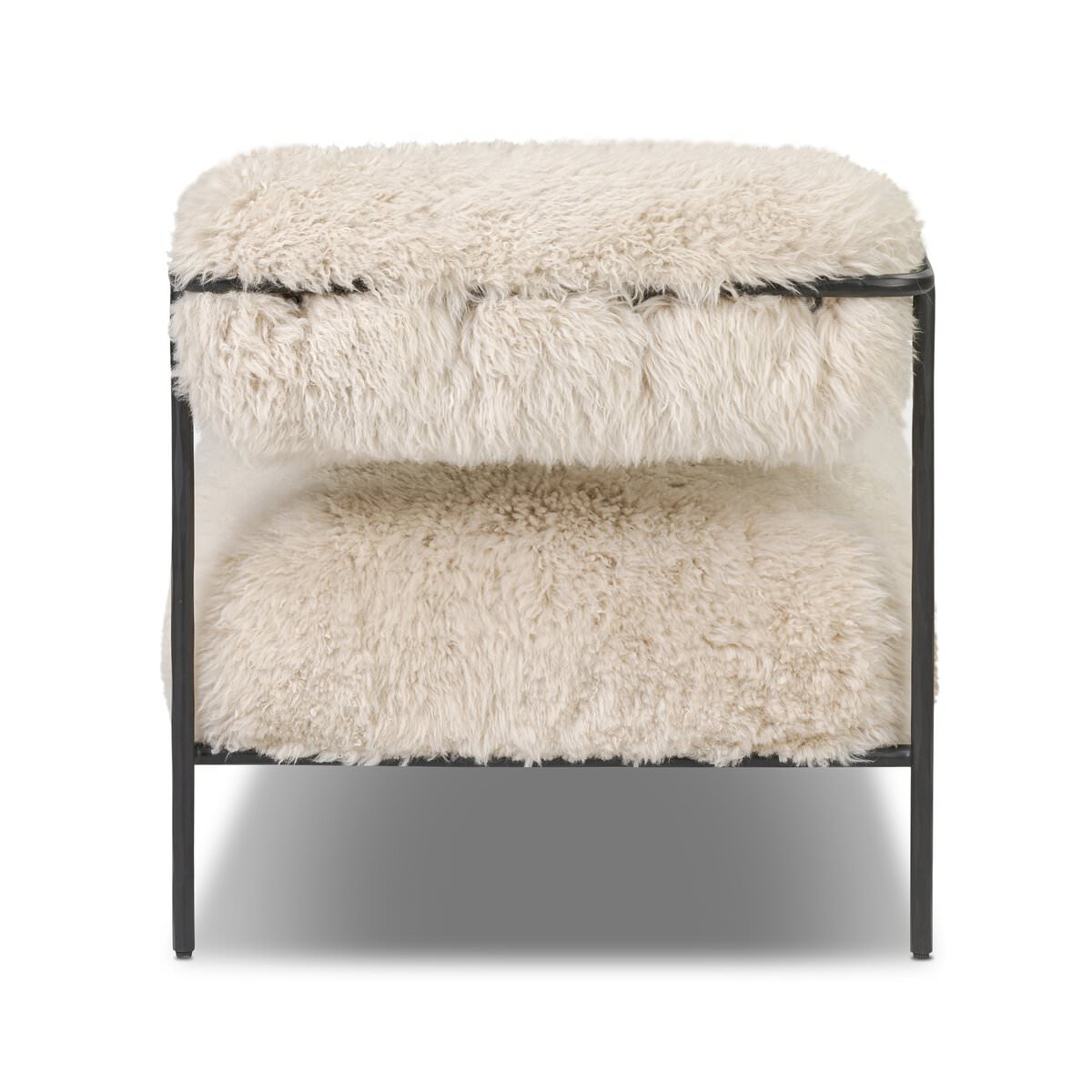 Back of Four Hands Fenn Chair in Champagne Mongolian Fur on a white background at Addison West