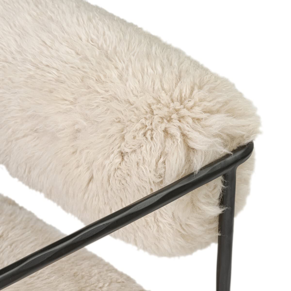 Close up of Four Hands Fenn Chair in Champagne Mongolian Fur on a white background at Addison West