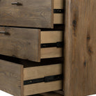 Close up of Four Hands Glenview 6 Drawer Dresser in Weathered Oak Veneer on a white background at Addison West