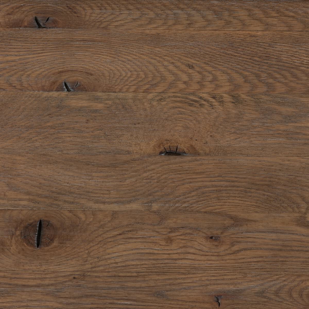 Close up of Four Hands Glenview 6 Drawer Dresser in Weathered Oak Veneer on a white background at Addison West