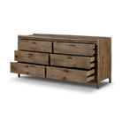 Four Hands Glenview 6 Drawer Dresser in Weathered Oak Veneer on a white background at Addison West