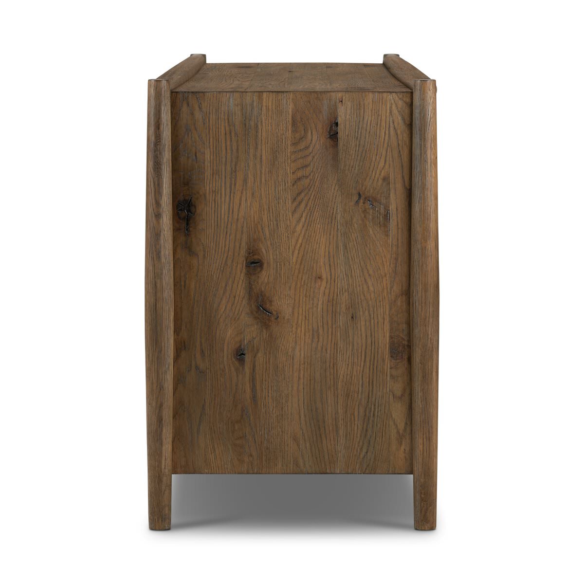 Side of Four Hands Glenview 6 Drawer Dresser in Weathered Oak Veneer on a white background at Addison West