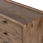 Close up of Four Hands Glenview 9 Drawer Dresser in Weathered Oak Veneer on a white background at Addison West