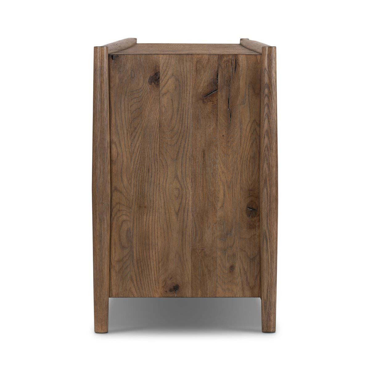 Side of Four Hands Glenview 9 Drawer Dresser in Weathered Oak Veneer on a white background at Addison West