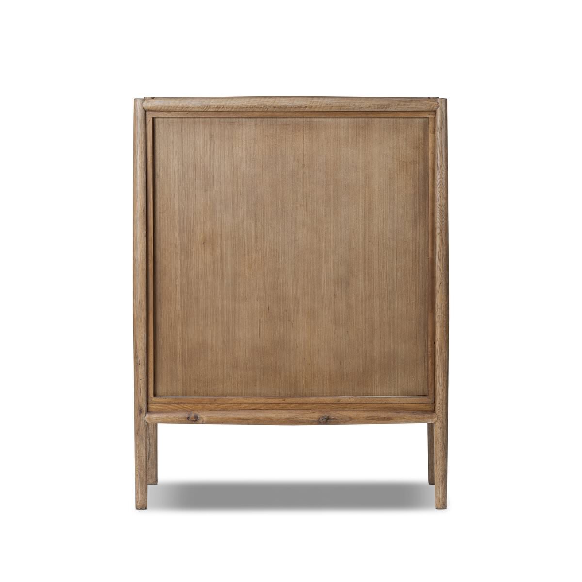 Back of Four Hands Glenview Bar Cabinet in Weathered Oak on a white background at Addison West