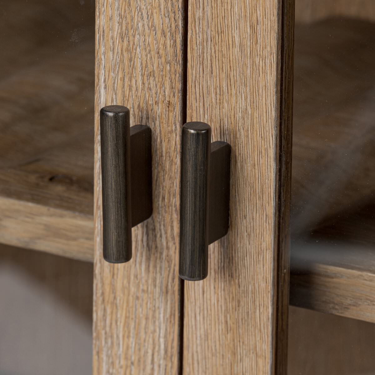 Close up of Four Hands Glenview Bar Cabinet in Weathered Oak at Addison West