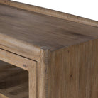Close up of Four Hands Glenview Bar Cabinet in Weathered Oak on a white background at Addison West