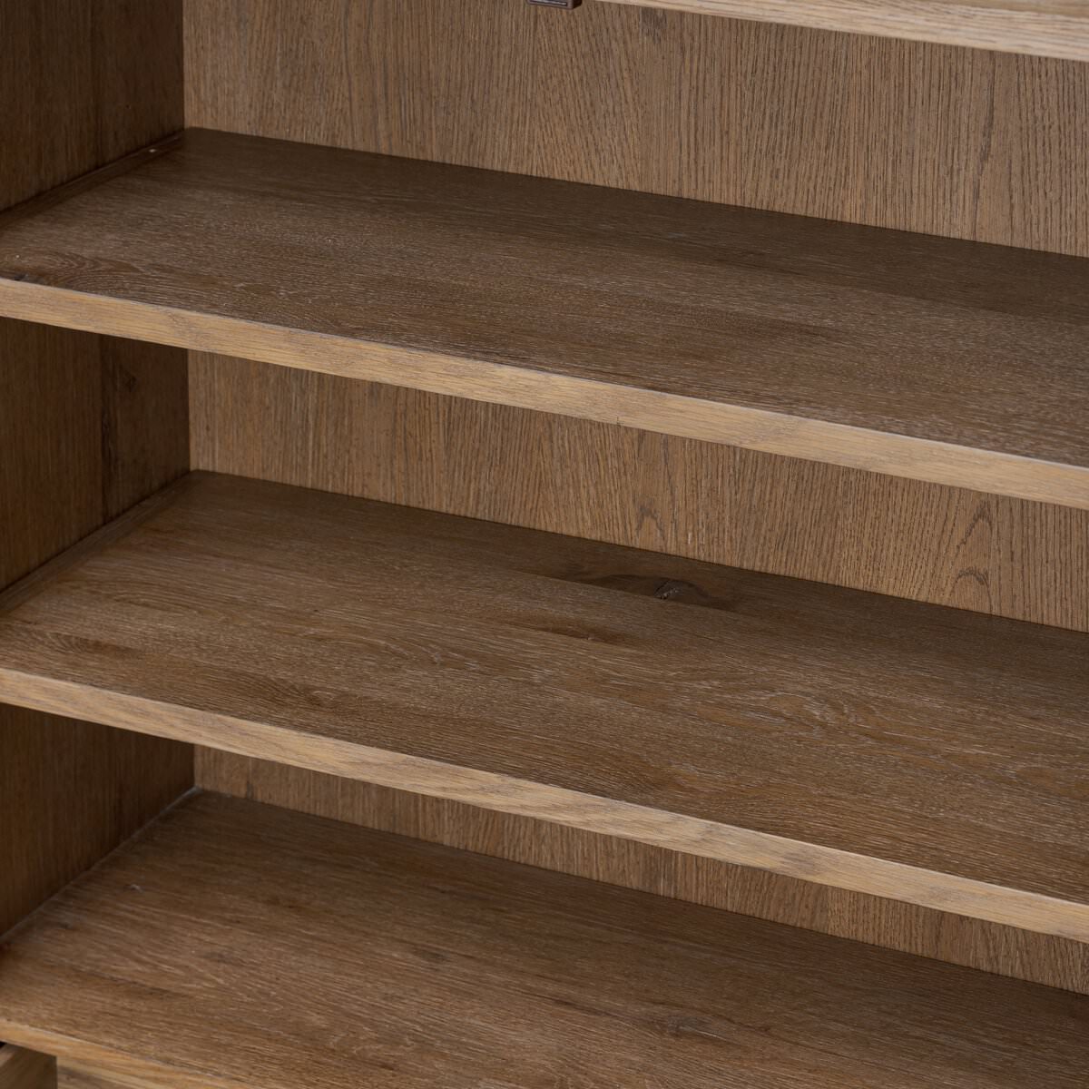 Close up of Four Hands Glenview Bar Cabinet in Weathered Oak at Addison West