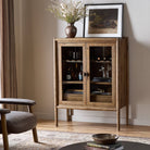 Four Hands Glenview Bar Cabinet in Weathered Oak in a neutral room at Addison West