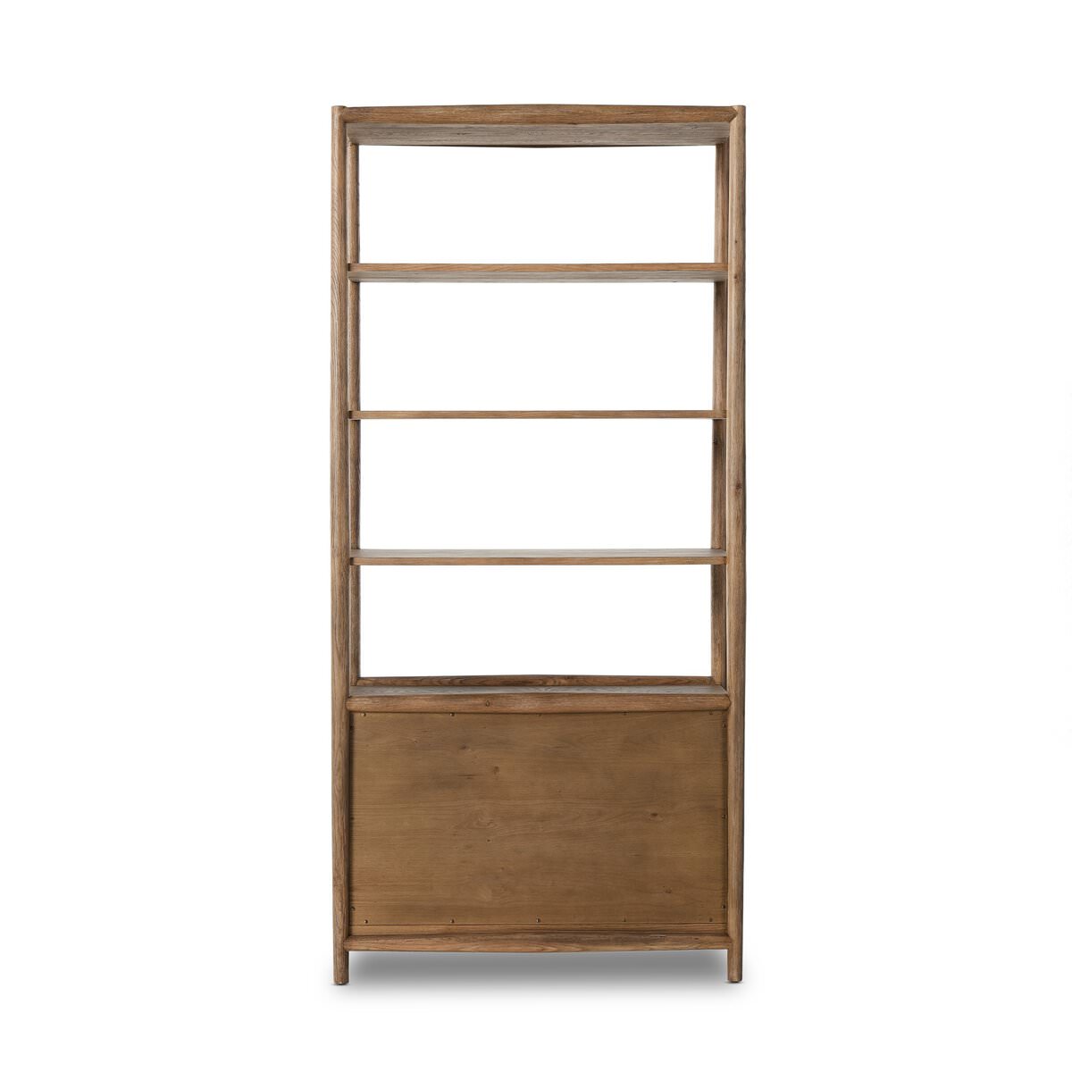 Back of Four Hands Glenview Bookcase in Weathered Oak on a white background