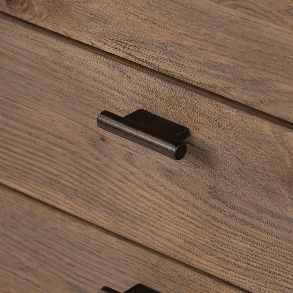 Close up of Four Hands Glenview Nightstand in Weathered Oak Veneer on a white background at Addison West