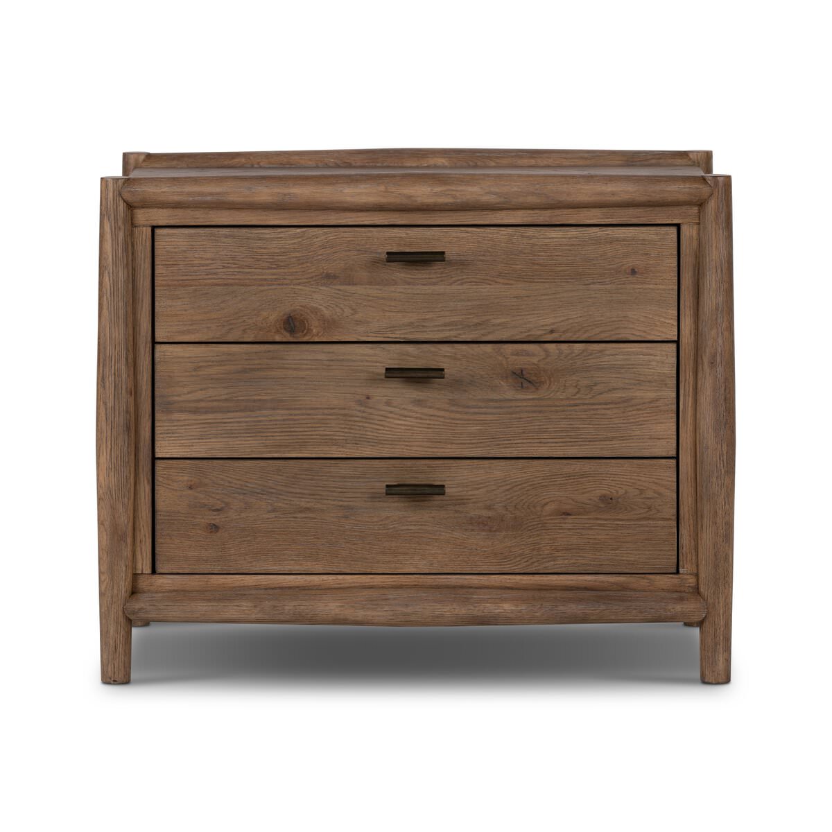 Four Hands Glenview Nightstand in Weathered Oak Veneer on a white background at Addison West