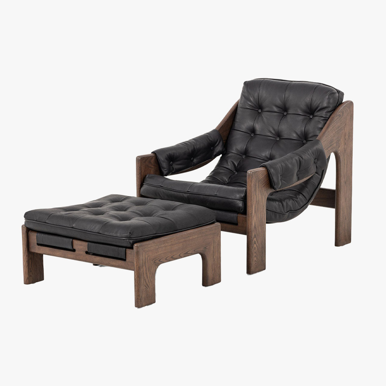 Four Hands Halston Chair + Ottoman In Heirloom Black - Addison West