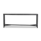 Four Hands Hammered Iron Console Table in White Marble on a white background at Addison West