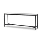 Four Hands Hammered Iron Console Table in White Marble on a white background at Addison West